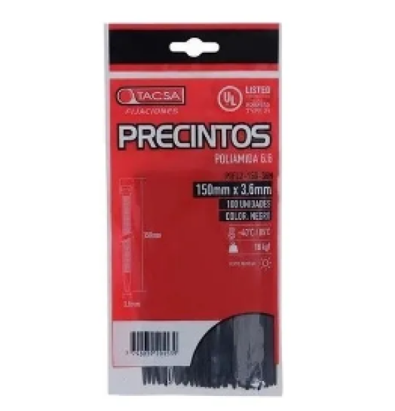 Precinto negro 150 mm x 3.6 mm ( x 100 u )